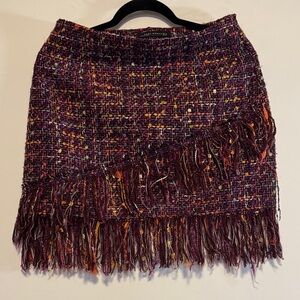 Zara Colorful Tweed Skirt with Fringe